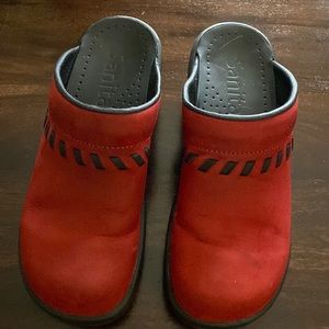 Sanita red leather mules